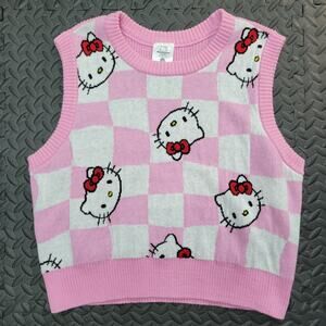 Hello Kitty Sanrio Sweater Vest XL Pink Checkered Knit